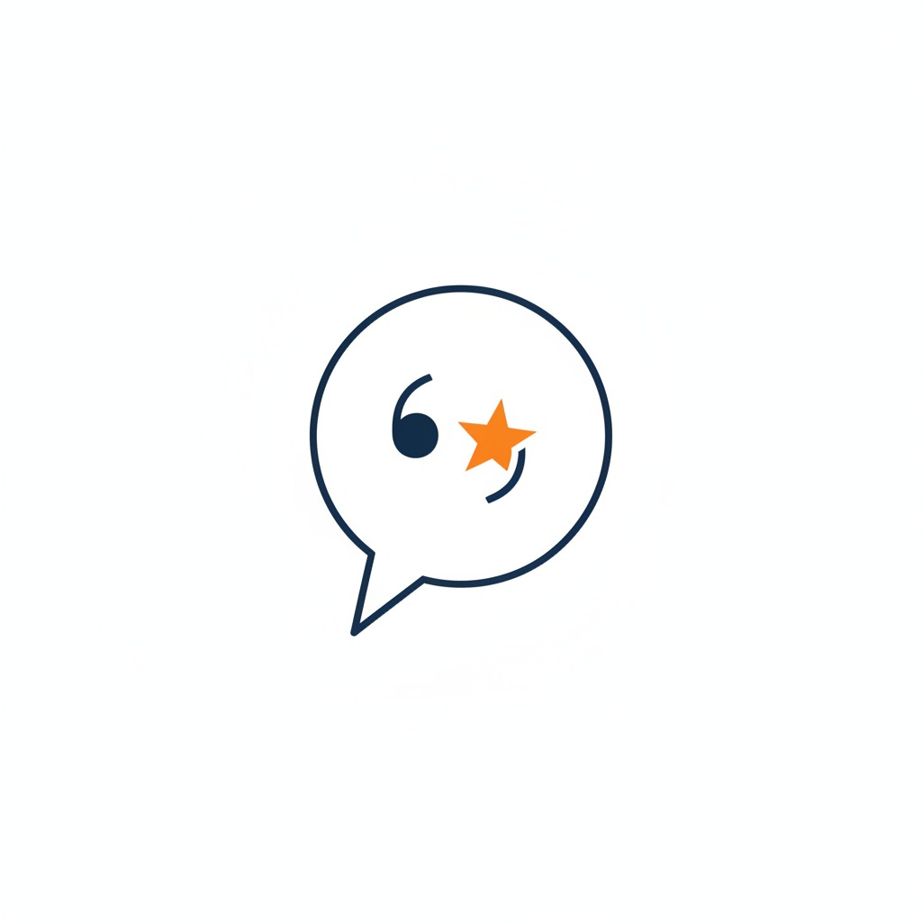 Eine Sprechblase mit einem Anführungszeichen und einem orangefarbenen Stern als Symbol für eine Kundenbewertung.